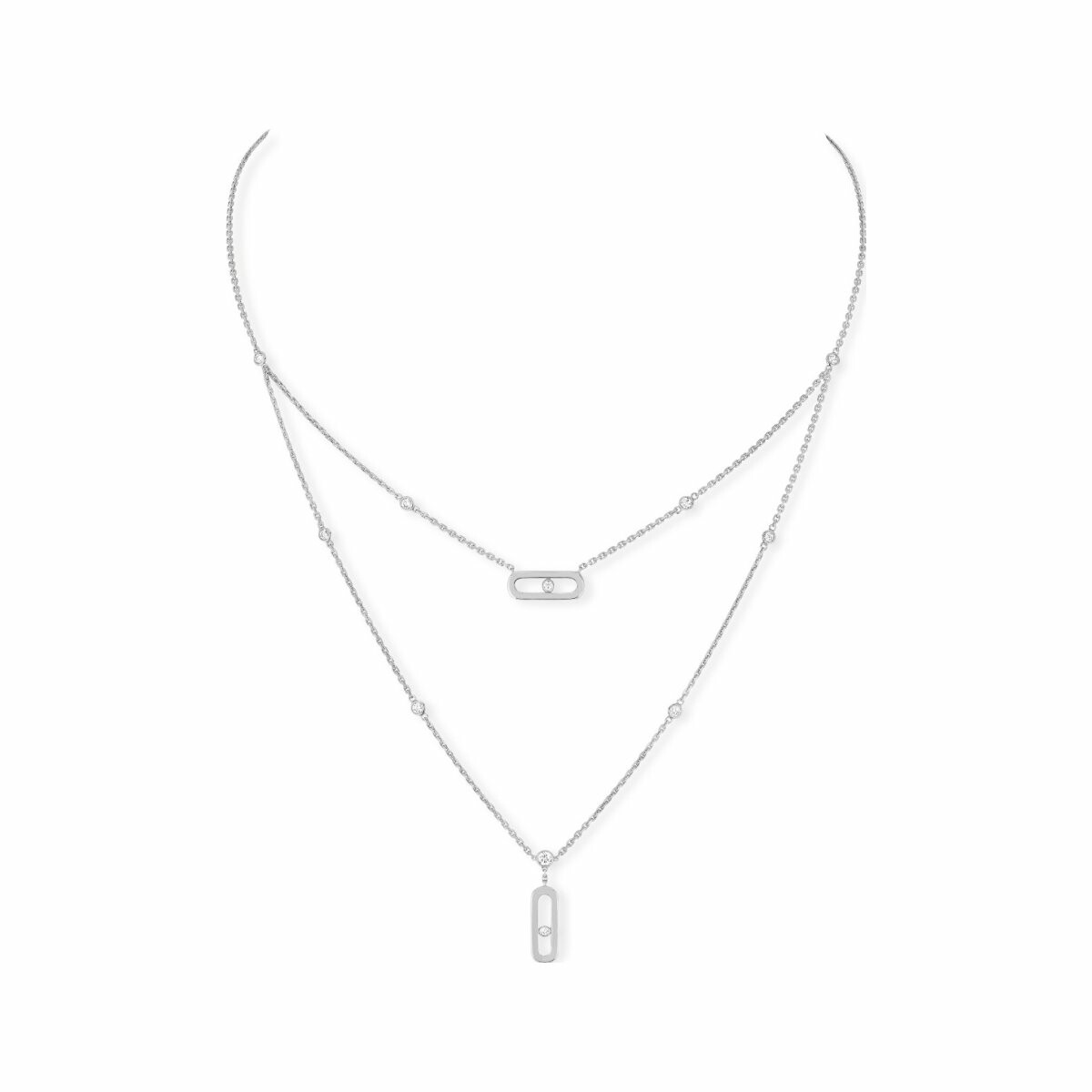 Collier Messika Move Uno 2 rangs en or blanc et diamants
