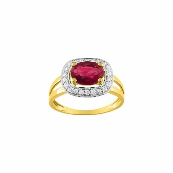 Achat Bague en or jaune, rhodium et oxydes de zirconium et rubis 1.65ct