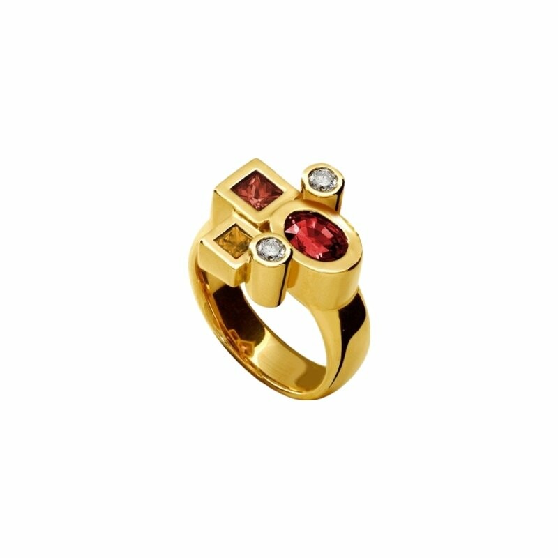 Bague Tournaire Marelie N°1 en or jaune, saphirs, rubis et diamants