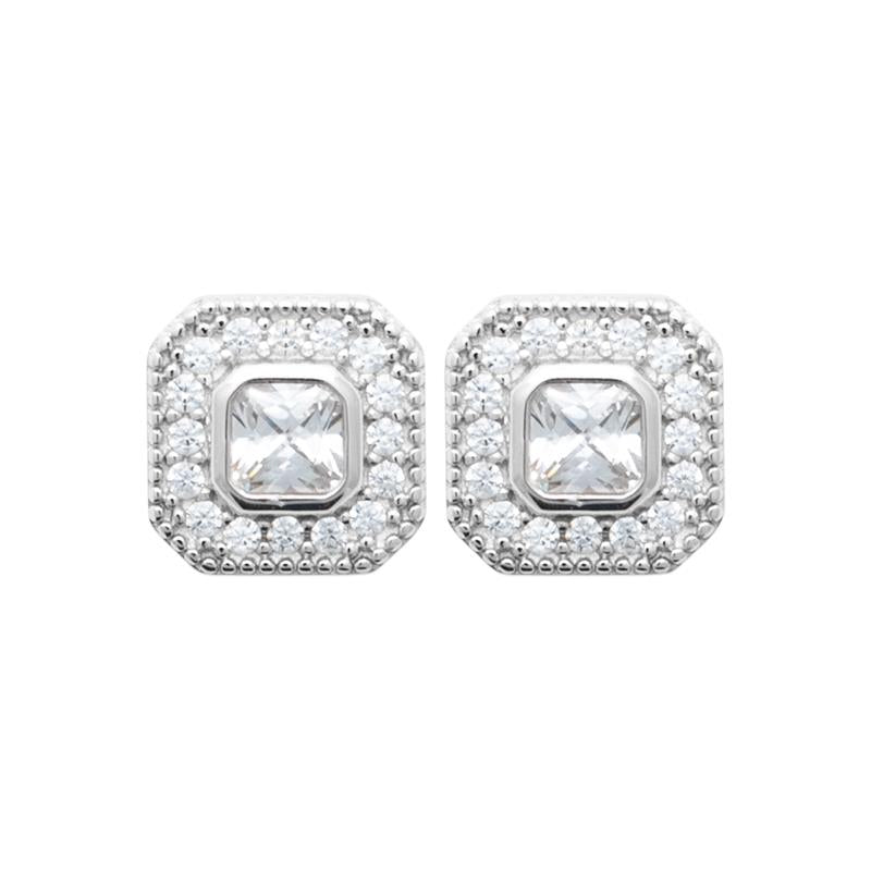 Pavage - Blanc - Argent - Boucles d'oreilles