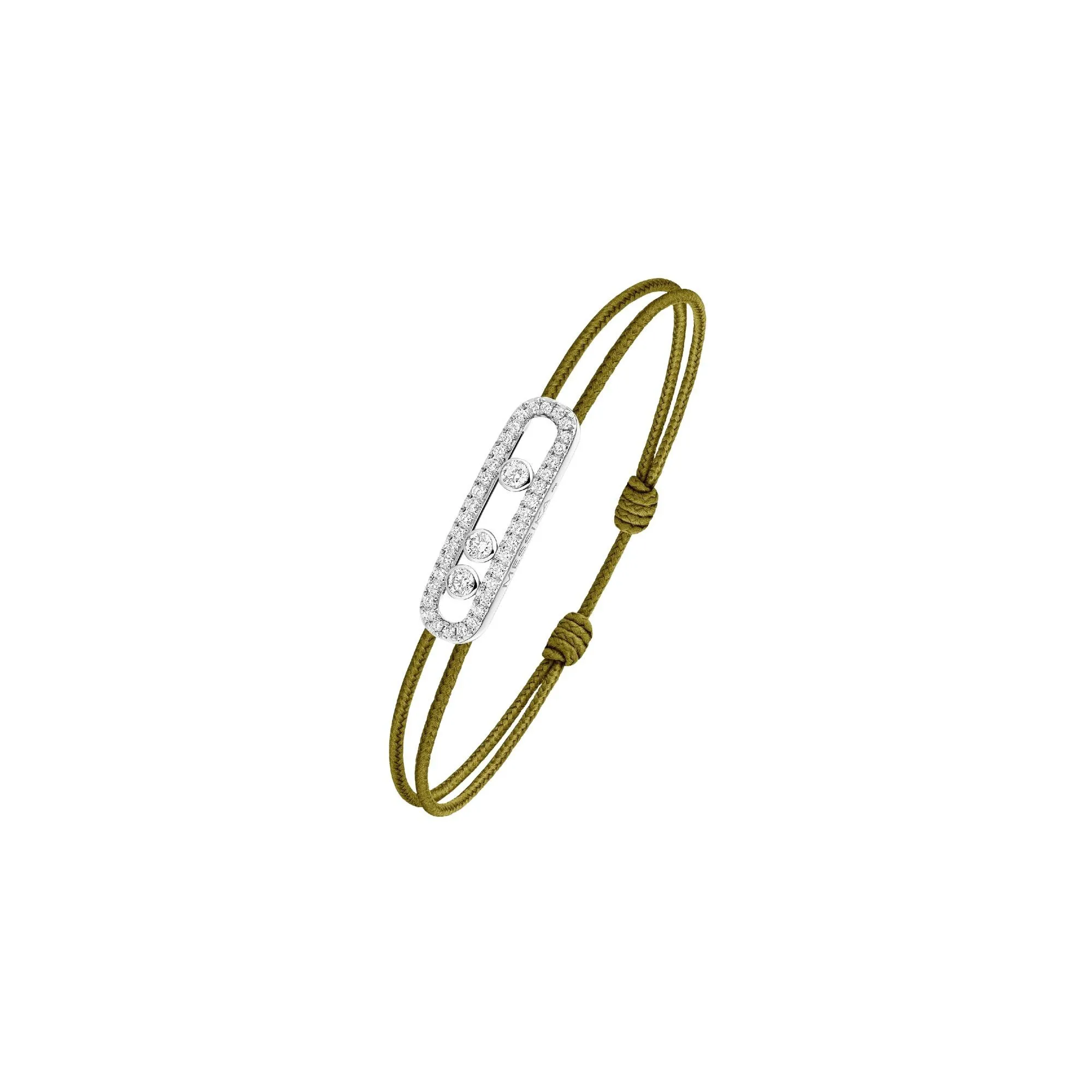 Achat Bracelet cordon Messika Care(s) kaki pavé en or blanc et diamants