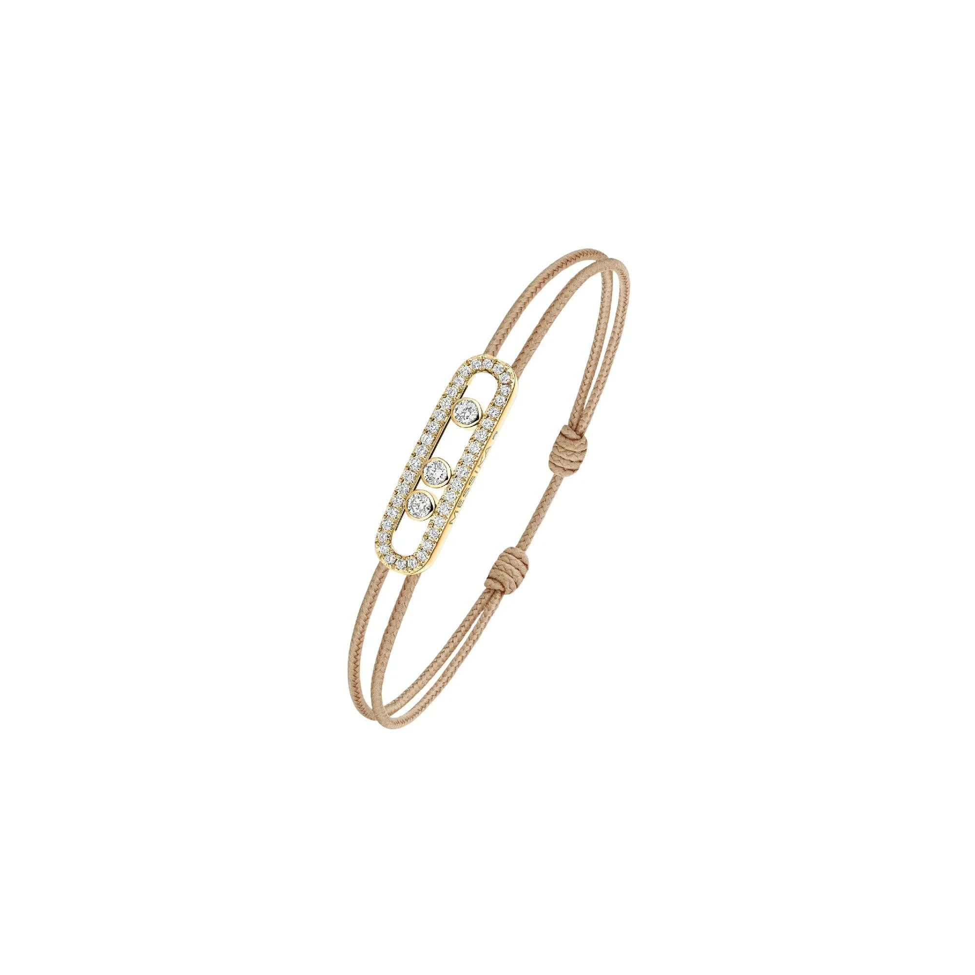 Achat Bracelet cordon Messika Care(s) beige pavé en or jaune et diamants