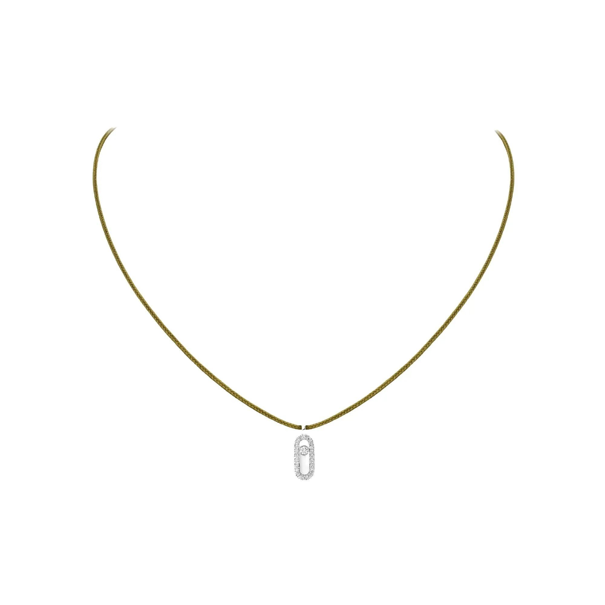 Achat Collier cordon Messika Care(s) kaki pavé en or blanc et diamants