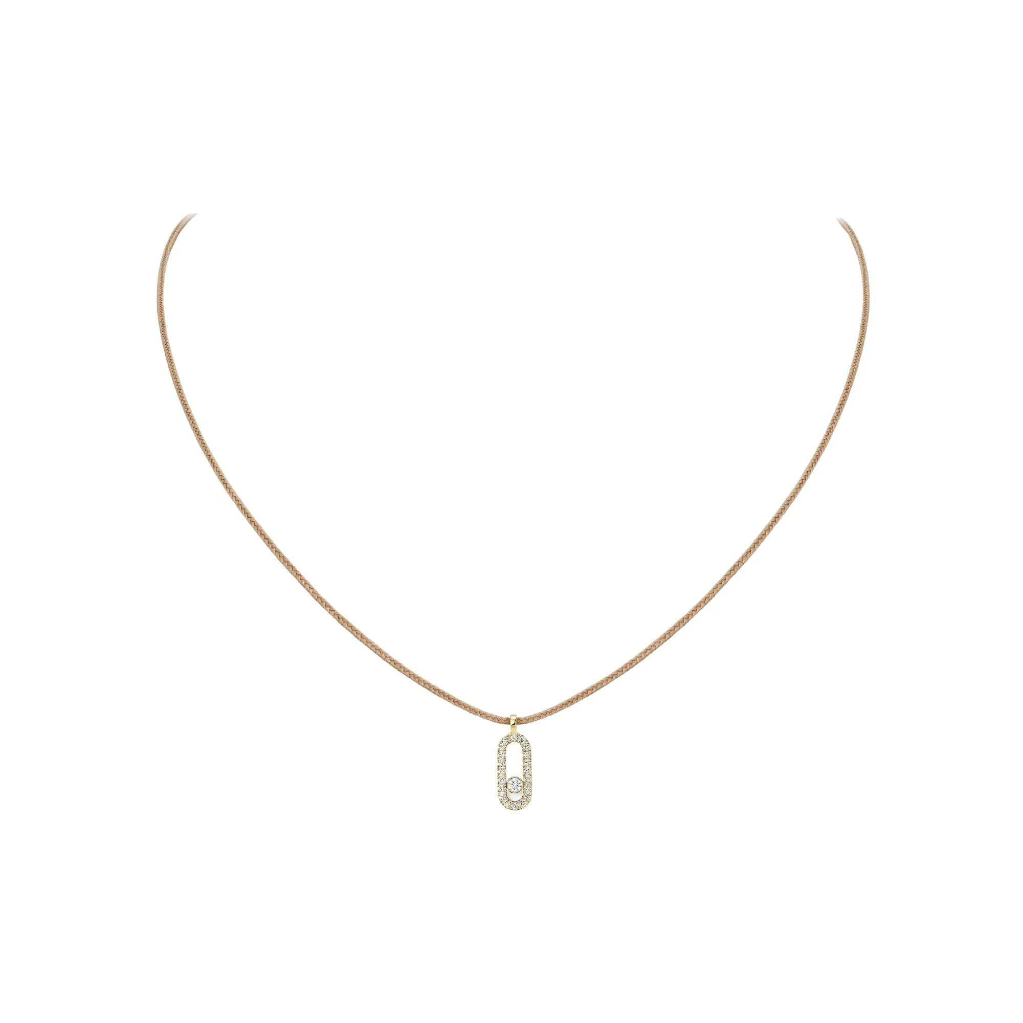 Achat Collier cordon Messika Care(s) beige pavé en or jaune et diamants