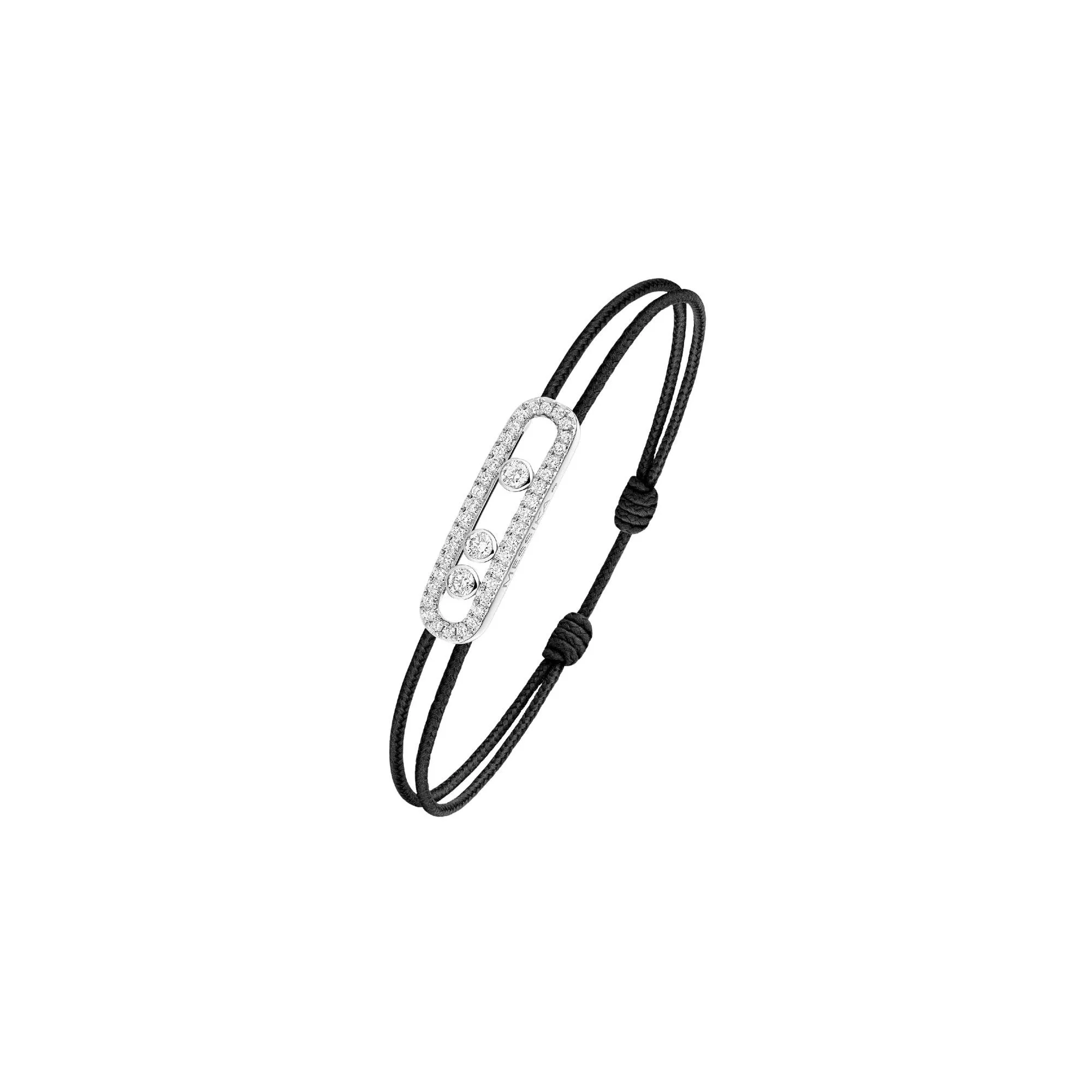 Achat Bracelet cordon Messika Care(s) noir pavé en or blanc et diamants