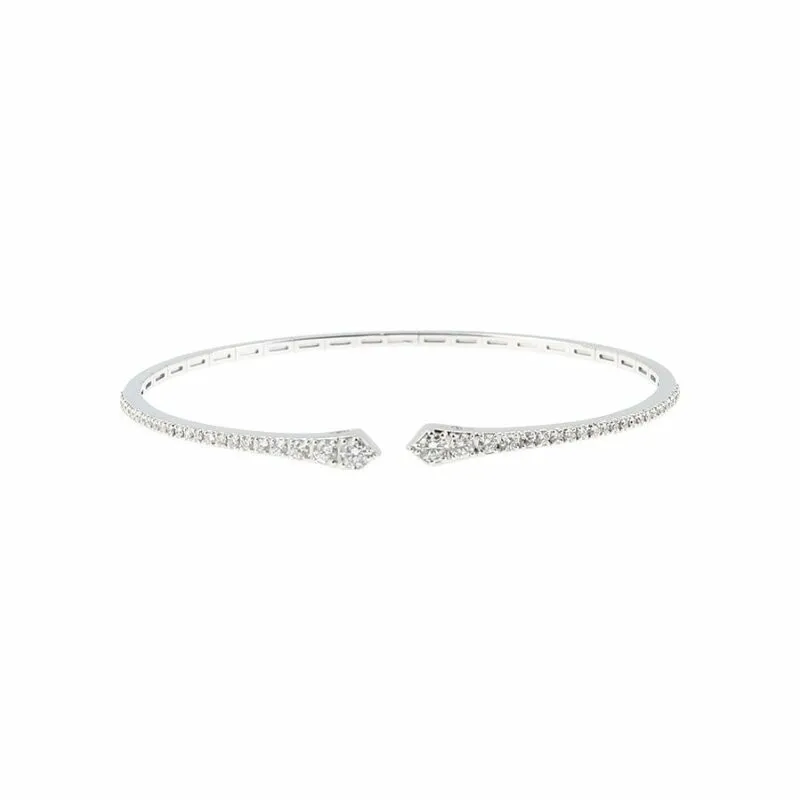 Achat Bracelet jonc Carré demi-serti en or blanc et diamants