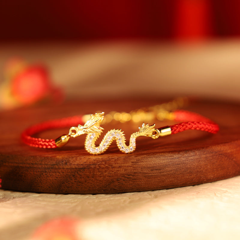 Bracelet en argent sterling 925 Buddha Stones Année du Dragon Bracelet porte-bonheur en corde rouge