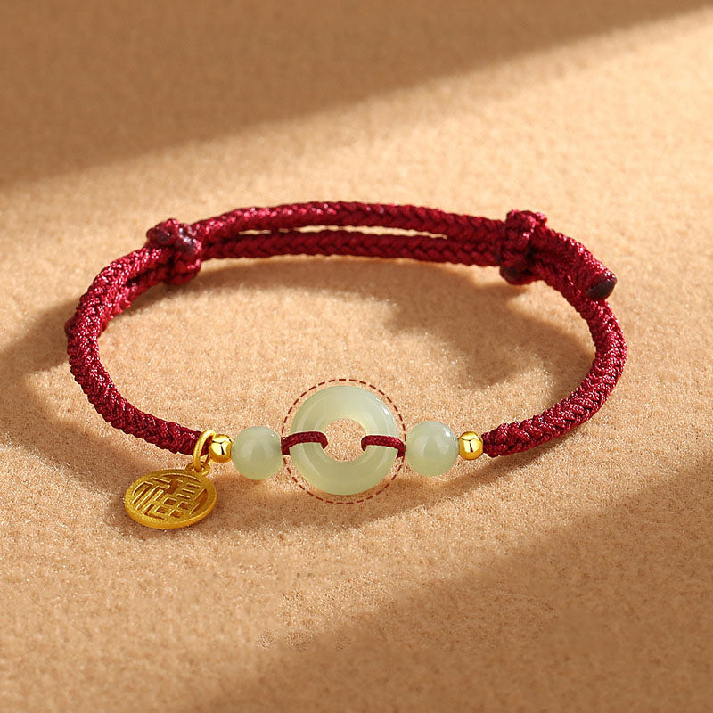 Bracelet en argent sterling 925 Buddha Stones et jade Hetian, boucle de paix, breloque de caractère Fu, abondance