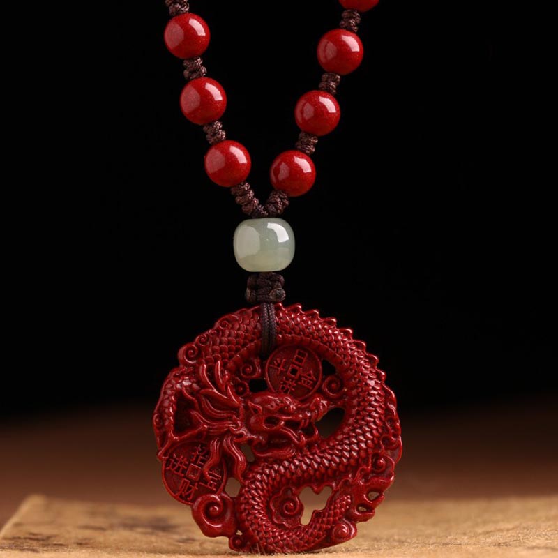 Buddha Stones Année du Dragon Cinabre Naturel Hetian Jade Perle Pièce de Cuivre Attirer la Richesse Force Collier Pendentif