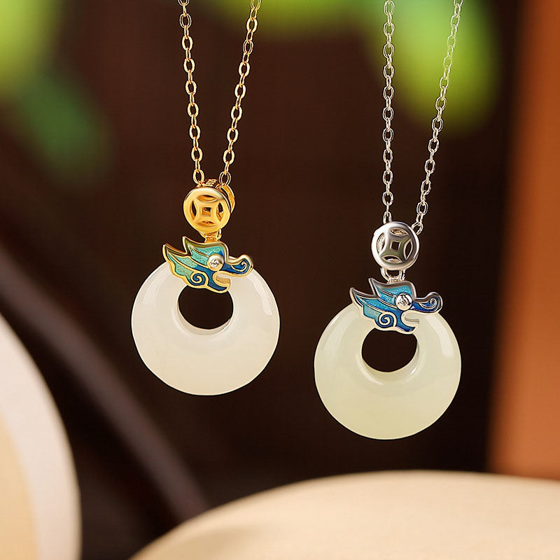 Buddha Stones en argent sterling 925 plaqué or avec boucle de paix en jade Hetian Année du Dragon Pièce de cuivre Abondance