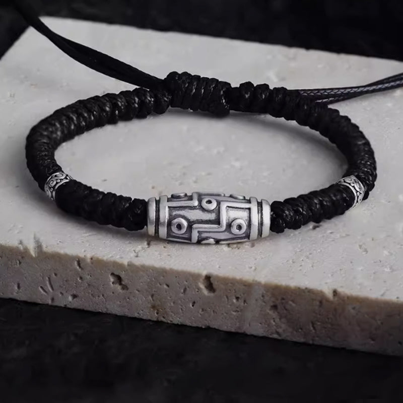 Bracelet en corde de bénédiction à neuf yeux en argent sterling 999 avec perles Dzi de Buddha Stones