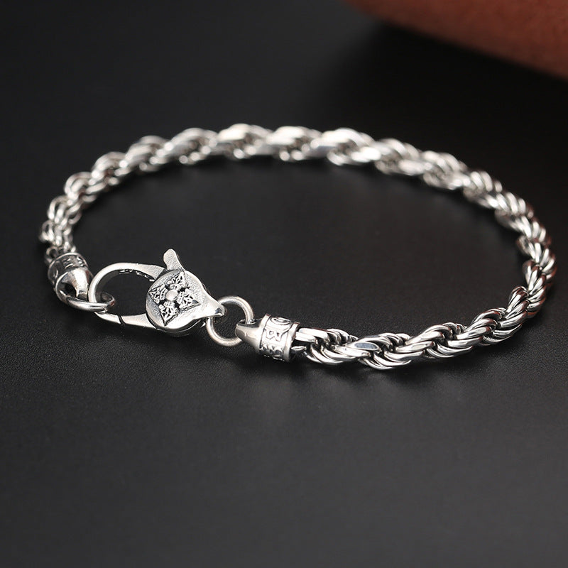 Bracelet en argent sterling 925 avec Buddha Stones et motif torsadé Om Mani Padme Hum Double Dorje Vajra Peace Love