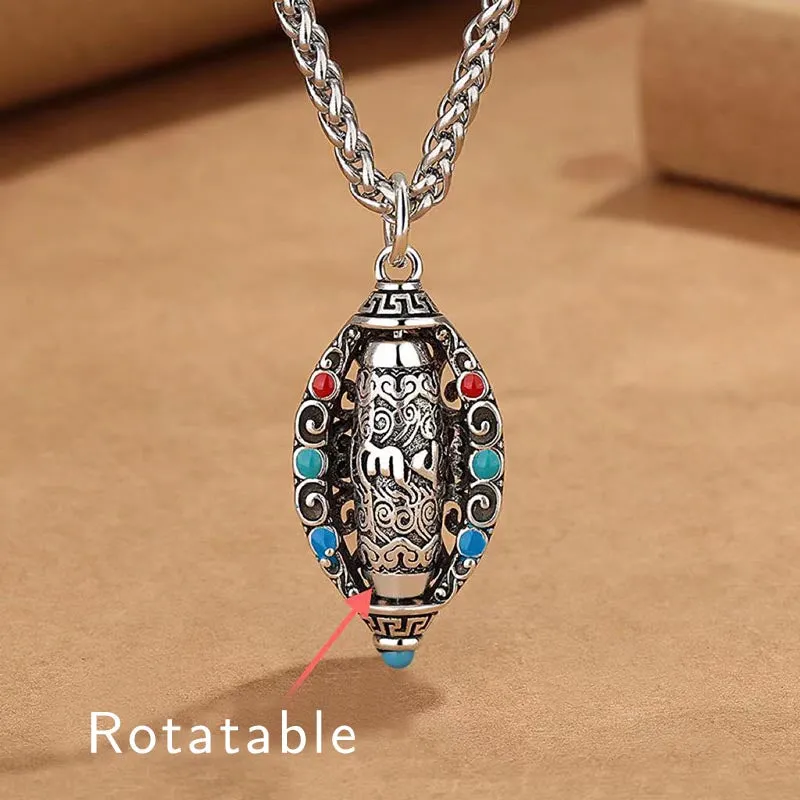 Collier pendentif rotatif en Buddha Stones tibétain Om Mani Padme Hum Pureté