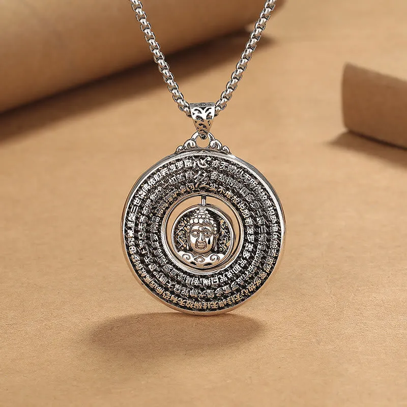 Collier pendentif rotatif Sérénité avec boucle de paix sculptée en forme de Buddha Stones de Bouddha