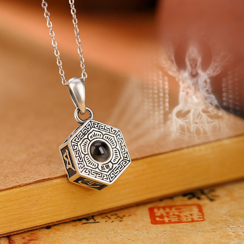 Buddha Stones Collier avec pendentif en argent sterling 990 tibétain Om Mani Padme Hum avec projection d'amour de lotus