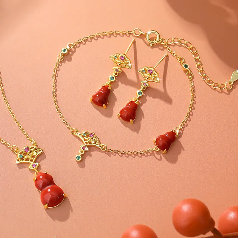 Ensemble de boucles d'oreilles, collier, pendentif et bracelet de confiance en argent sterling 925 avec Buddha Stones et agate rouge