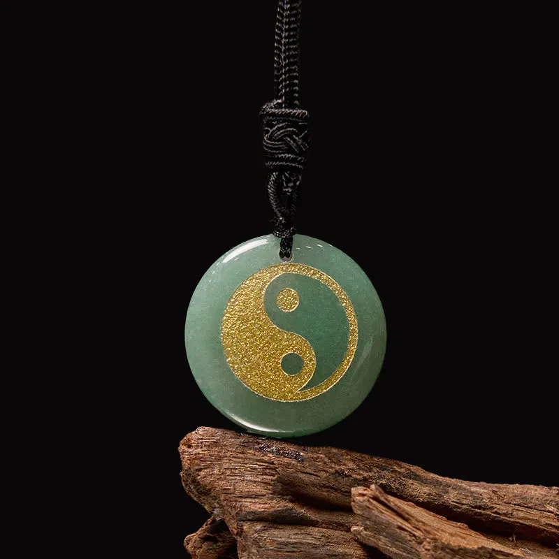 Collier pendentif spirituel Yin Yang en Buddha Stones en cristal varié, améthyste, œil de tigre, aventurine verte