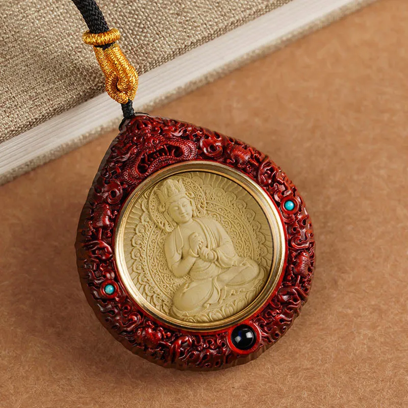 Buddha Stones Zodiaque chinois Bouddha natal Petite feuille Bois de santal rouge Ébène Collier Pendentif Longévité
