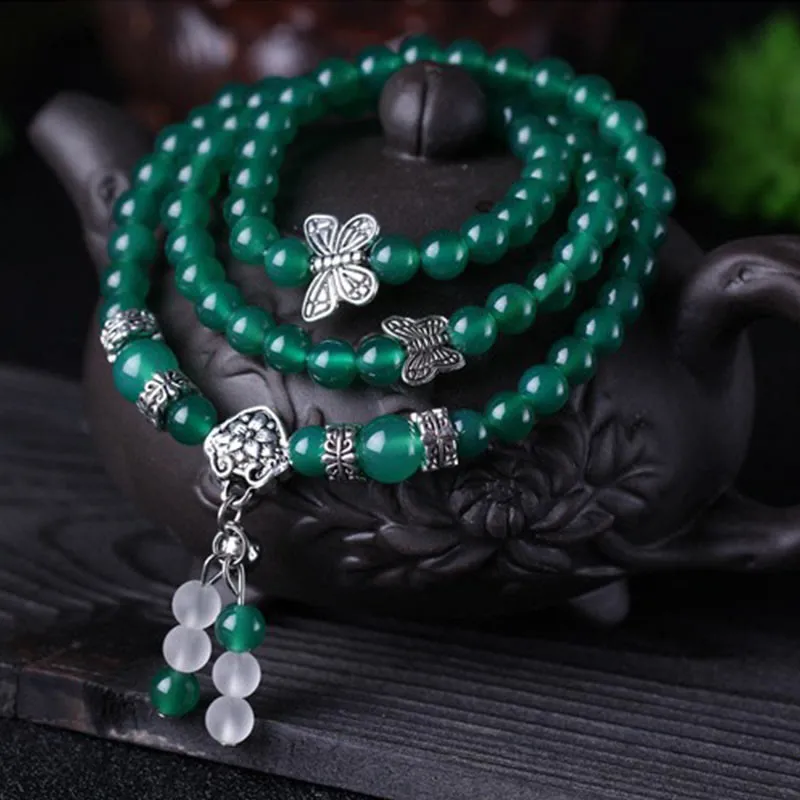 Bracelet de soutien papillon en agate verte naturelle de Buddha Stones