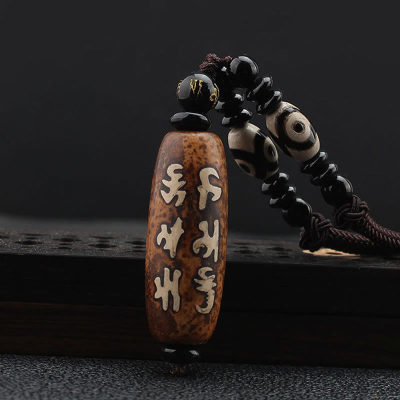 Buddha Stones du Tibet Om Mani Padme Hum Dzi, perle Avalokitesvara, motif de richesse