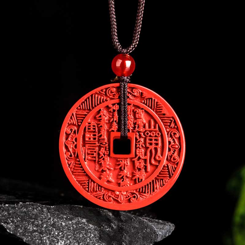 Buddha Stones Cinabre Naturel Fantômes de Montagne Dépenser de l'Argent Bagua Design Collier Pendentif Bénédiction