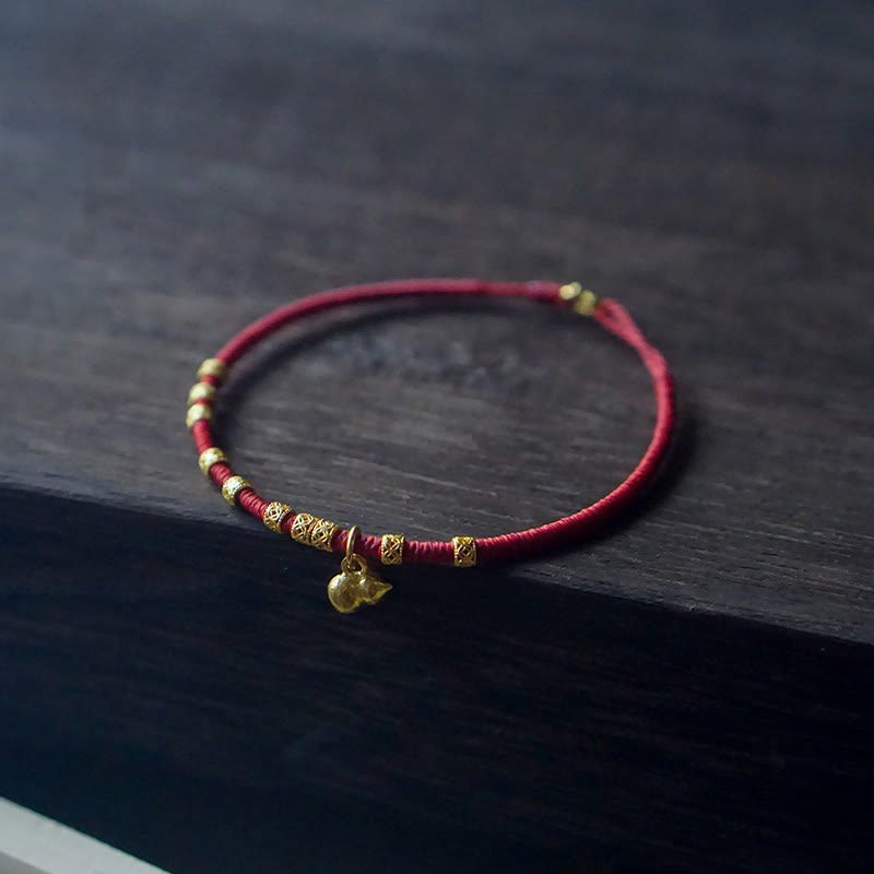 Bracelet en corde fait main avec breloque en forme de petite gourde en or 999 avec Buddha Stones