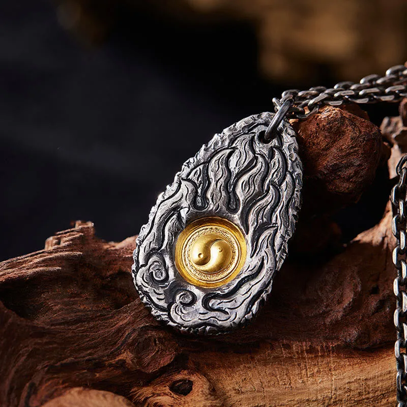 Collier pendentif Tai Chi Yin Yang en argent sterling 999 et or 999 Buddha Stones