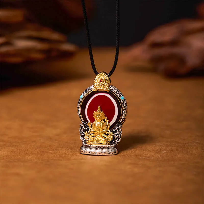 Collier pendentif tibétain en Buddha Stones avec perles dzi Avalokitesvara et pureté en cuivre