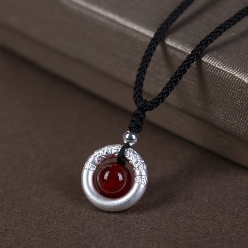 Buddha Stones en argent sterling 999 et agate rouge avec boucle de paix et bénédiction