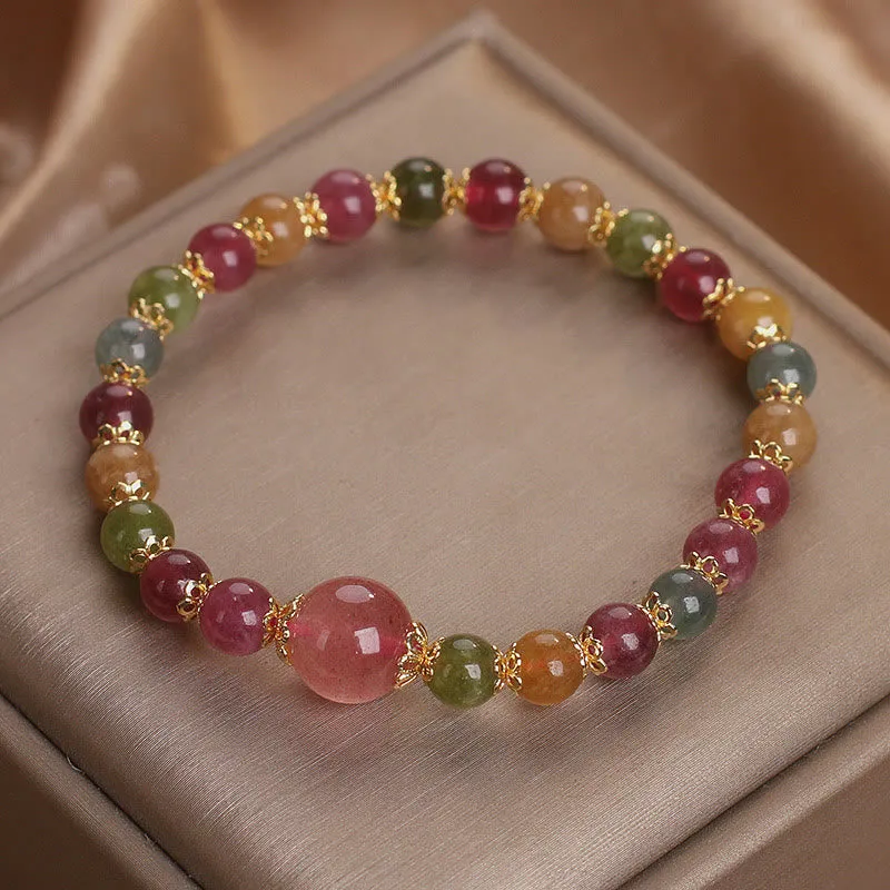 Bracelet de sagesse en tourmaline et quartz fraise de Buddha Stones