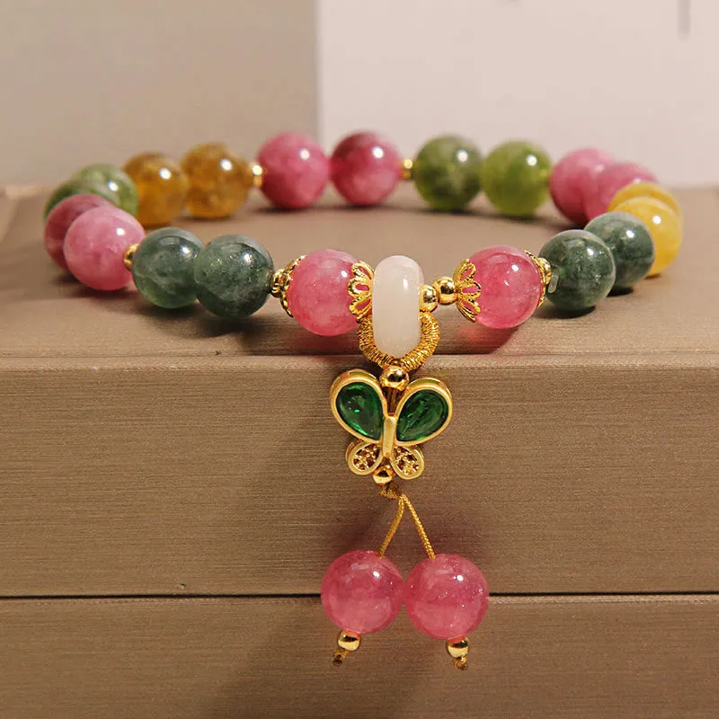 Bracelet de sagesse papillon en jade tourmaline et Buddha Stones
