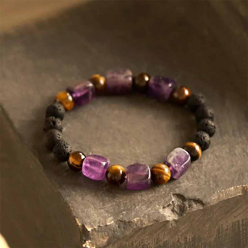 Bracelet de soutien en pierre de lave et Buddha Stones en forme de cube avec cristaux divers