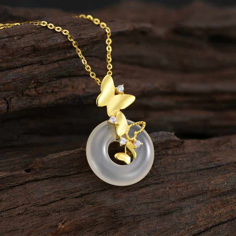 Buddha Stones en argent sterling 925 avec boucle de paix et calcédoine en forme de papillon et de bénédiction