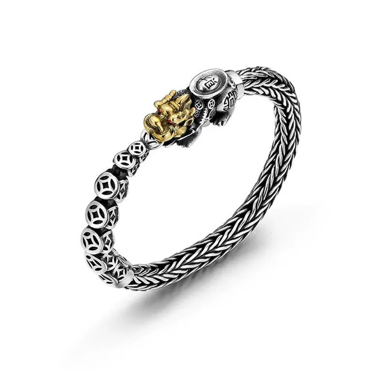 Bracelet de richesse en lingots de pièces de cuivre PiXiu en argent sterling 925 Buddha Stones