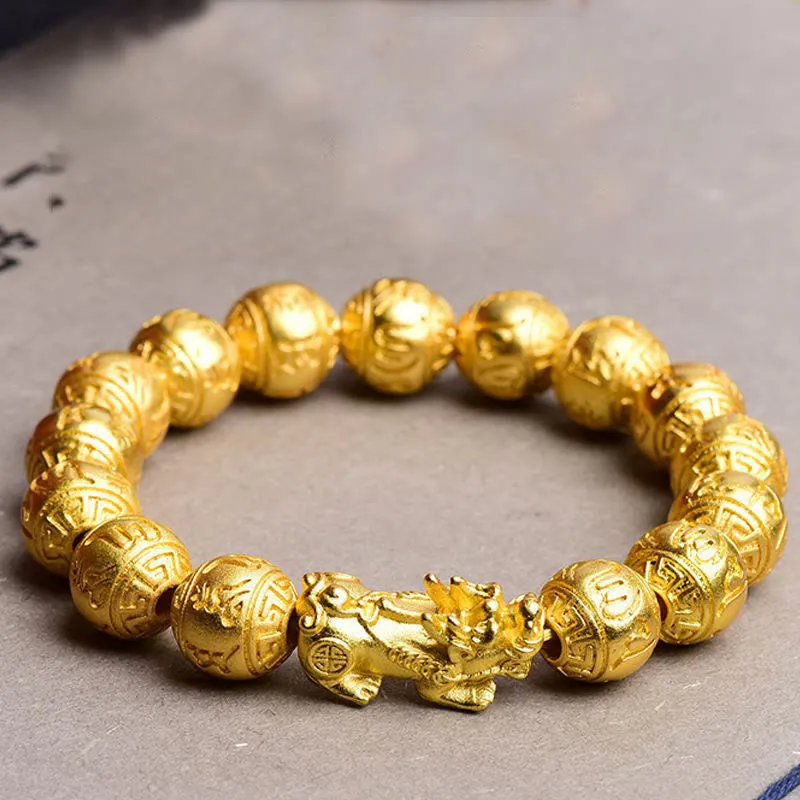 Bracelet de richesse sculpté en Buddha Stones PiXiu Om Mani Padme Hum