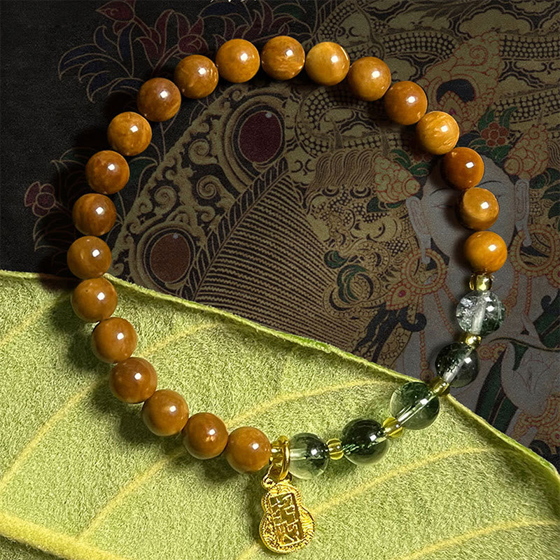 Bracelet en cristal Super Seven en quartz rutile et citrine fantôme verte Buddha Stones pour attirer la confiance et la richesse