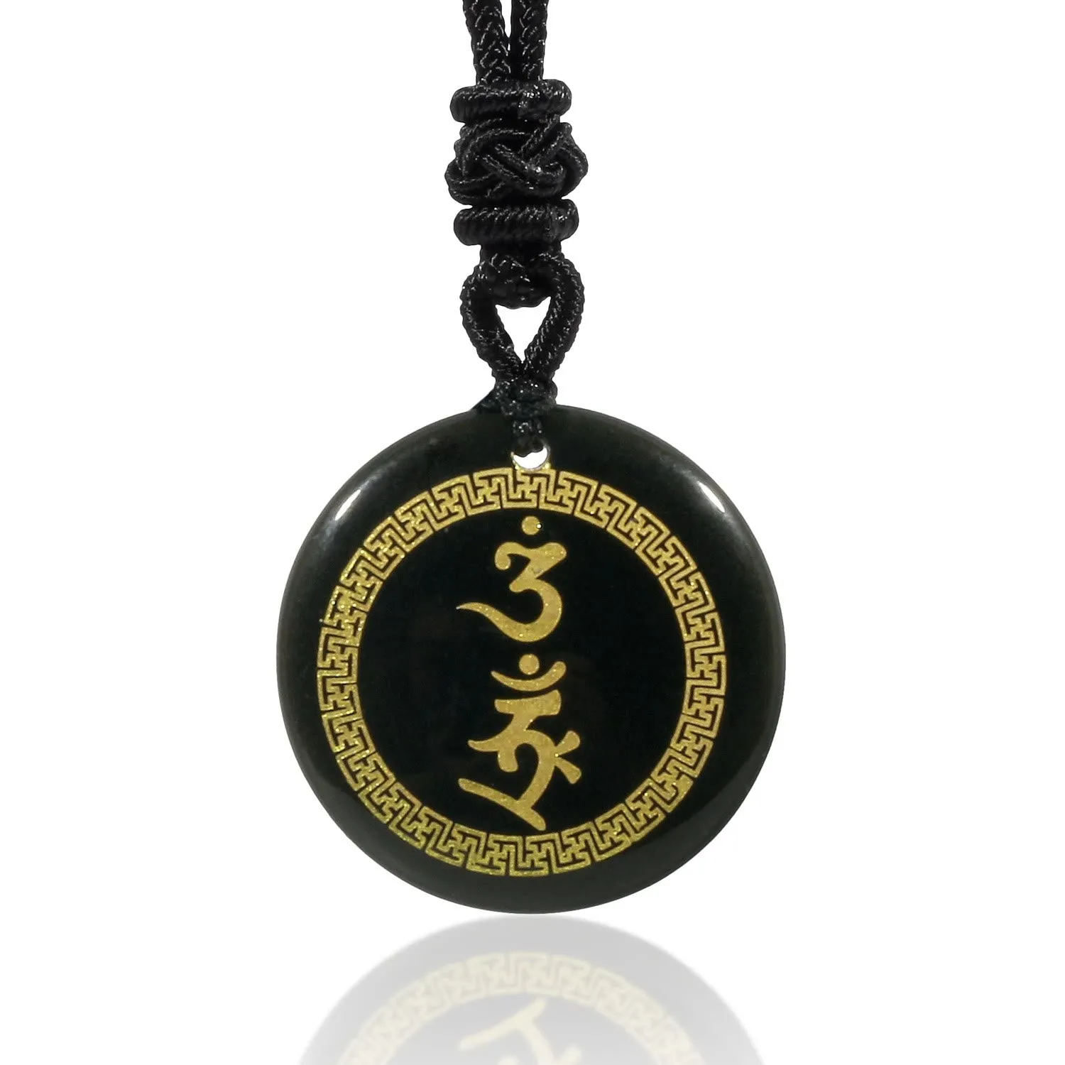 Collier pendentif en obsidienne noire avec Buddha Stones entourant le motif de croix gammée Vajra Protection Mantra Naturel Divers cristaux