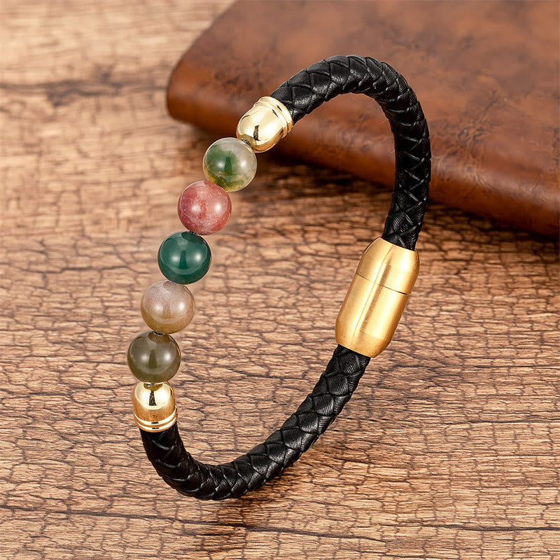 Bracelet en cuir de protection avec Buddha Stones, agate bleue, œil de tigre, pierre de lave, onyx noir, lazurite