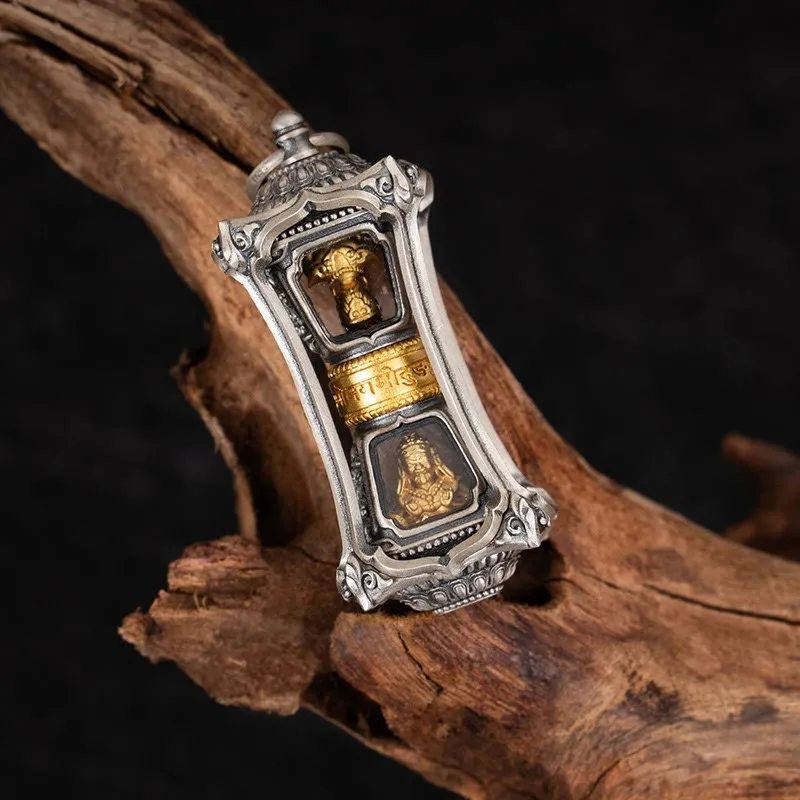 Collier pendentif tibétain en argent sterling 925 avec Buddha Stones et bénédiction de la déesse Zakiram