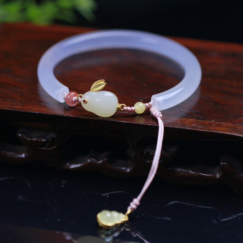 Bracelet jonc positif en jade blanc Hetian en Buddha Stones