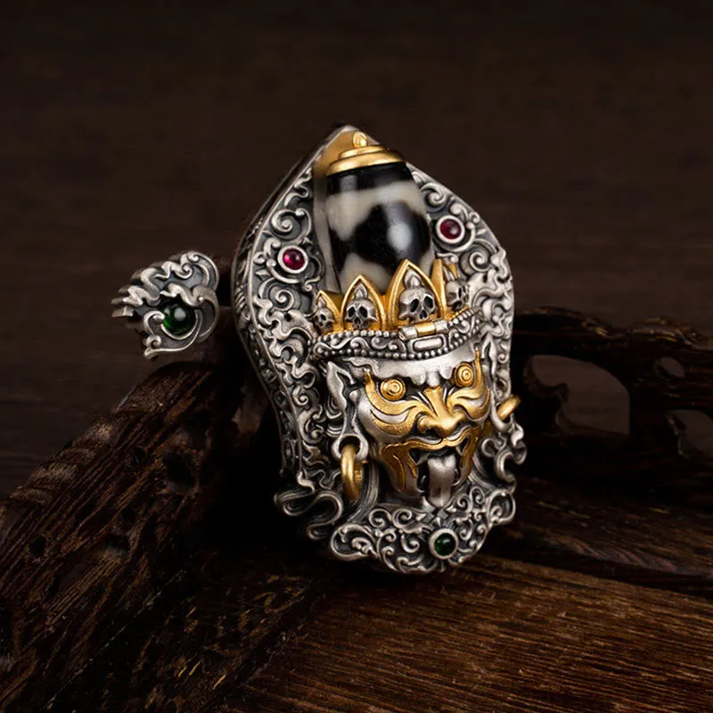 Collier pendentif en perles Dzi de la déesse de la richesse tibétaine en argent sterling 925 avec Buddha Stones