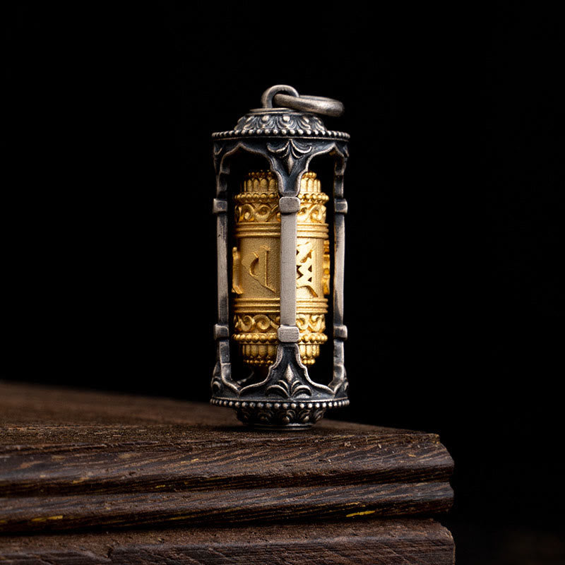 Buddha Stones en argent sterling 925 avec roue de prière tibétaine et pierres de Bouddha Om Mani Padme Hum