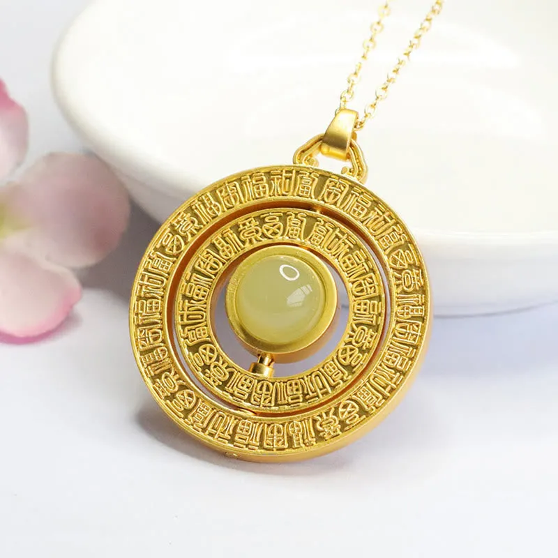 Collier pendentif rotatif en jade Hetian Buddha Stones et caractère Fu, cent bénédictions