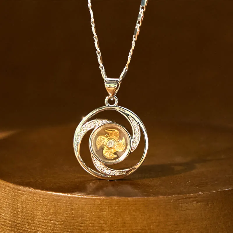 Buddha Stones pendentif porte-bonheur en cuivre plaqué or et laiton avec moulin à vent rotatif