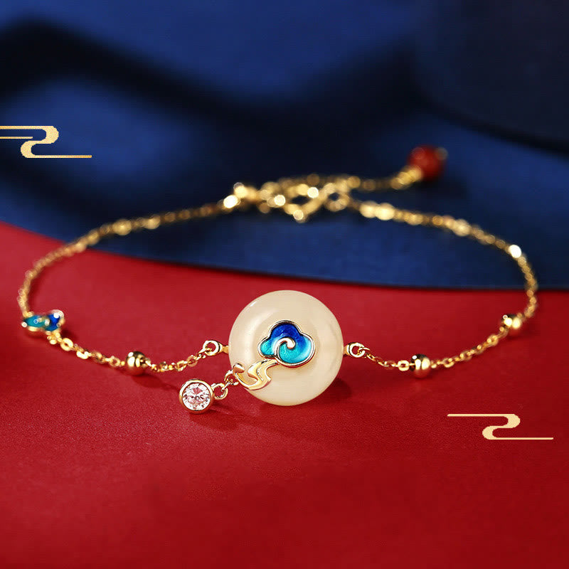 Bracelet en argent sterling 925 avec Buddha Stones et jade Hetian naturel, nuages de bon augure et abondance
