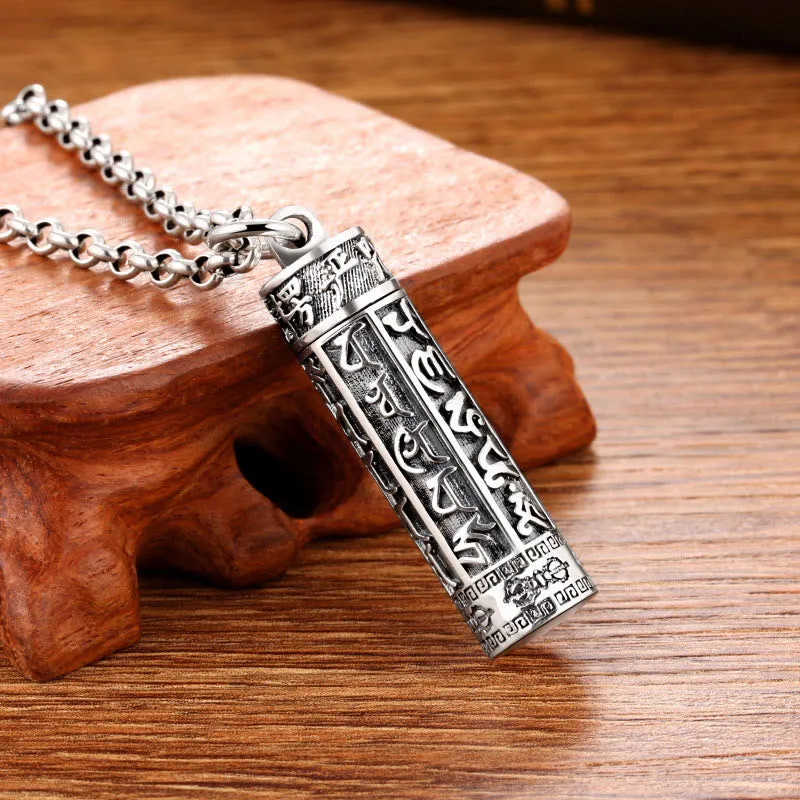 Collier pendentif tibétain en Buddha Stones Om Mani Padme Hum en argent plaqué cuivre Shurangama Mantra Vajra motif paix