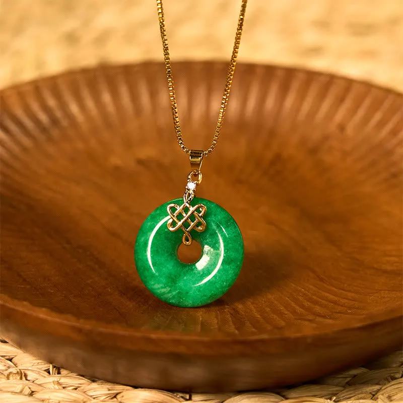 Buddha Stones pendentif en jade cyan naturel avec boucle de paix et nœud chinois