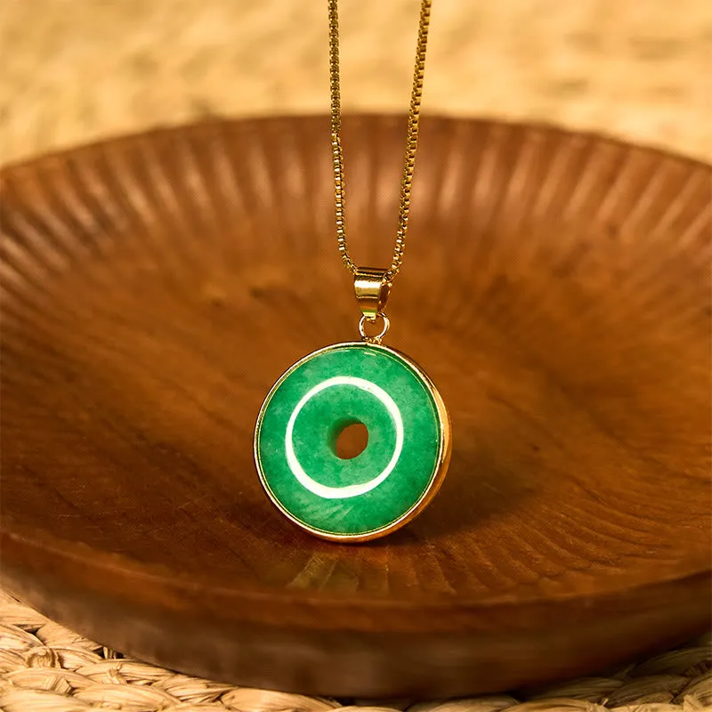 Buddha Stones pendentif en jade cyan naturel avec boucle de paix et de guérison