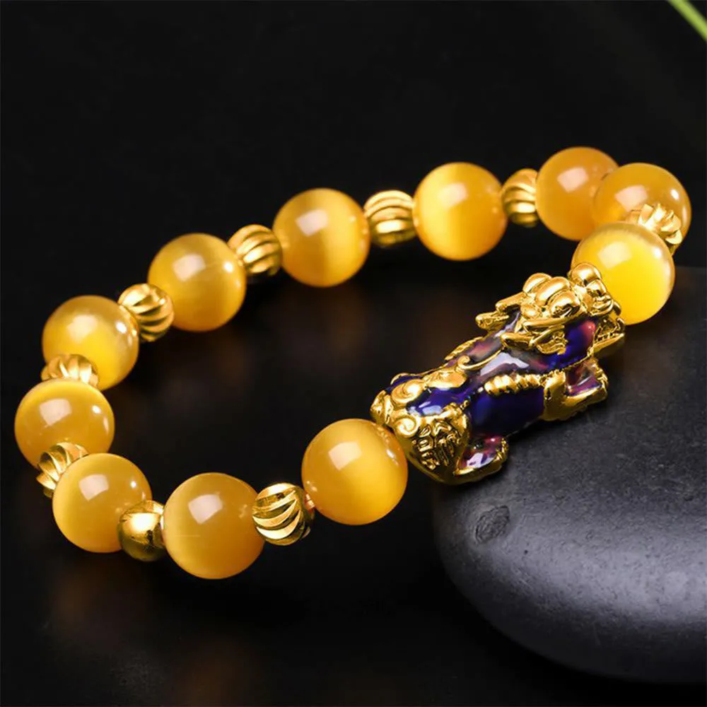 Bracelet de soutien PiXiu œil de chat Buddha Stones et changement de couleur
