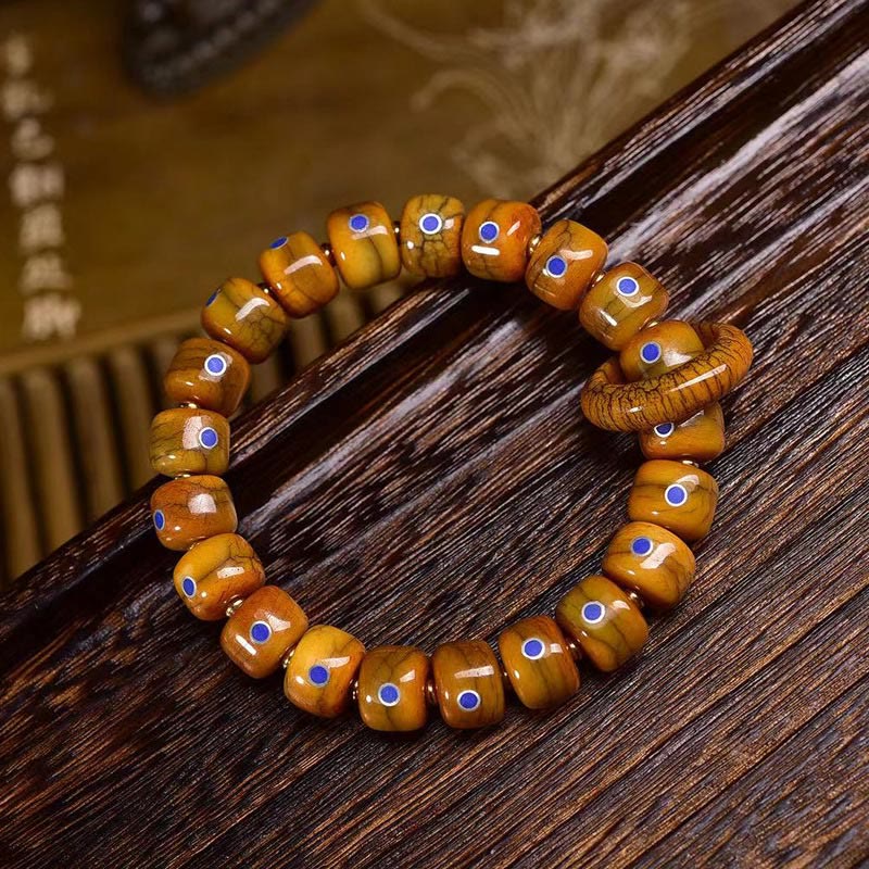 Bracelet en corde tressée avec perles d'os tibétaines vintage en Buddha Stones et lazurite